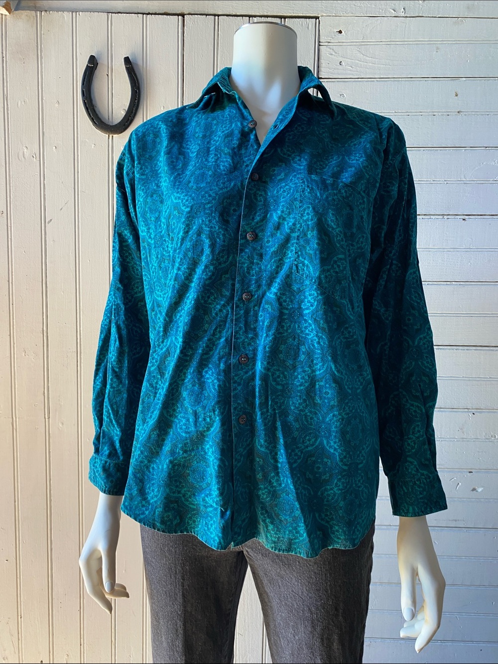 Women's Teal Paisley Oversized Button-Up Shirt